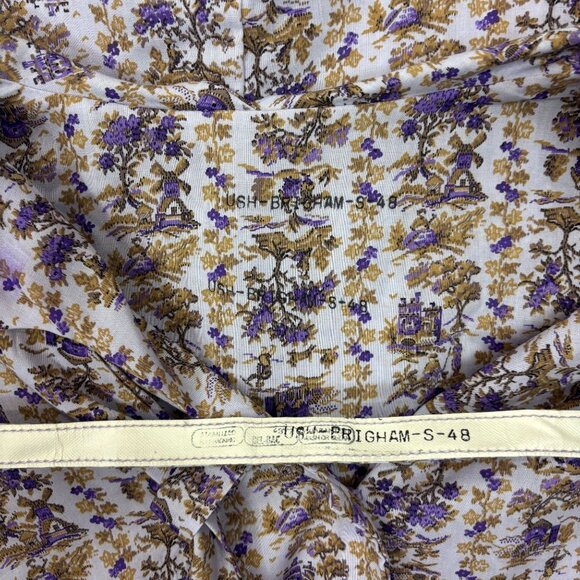 Vintage 60s Toile Dress Womens 2X Purple Novelty Print Belted Volup Necktie Shir - Picture 14 of 14